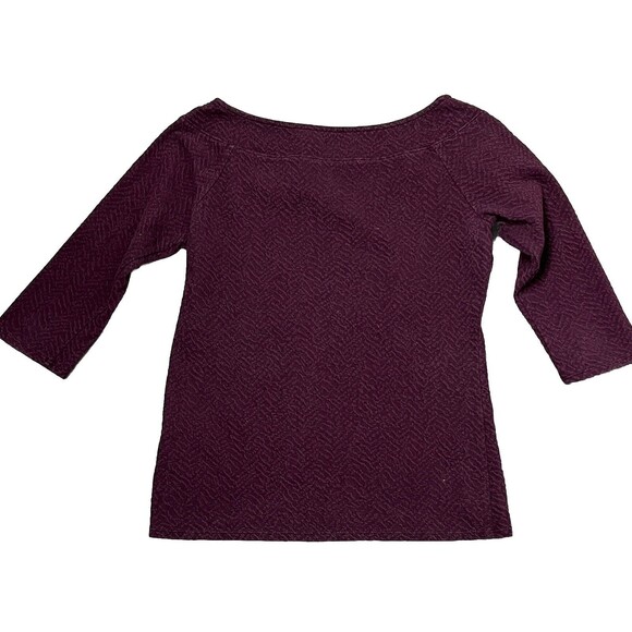 New York & Company Top Round Neck 3/4 Sleeve Purple Textured Small Casual Work - Picture 2 of 4